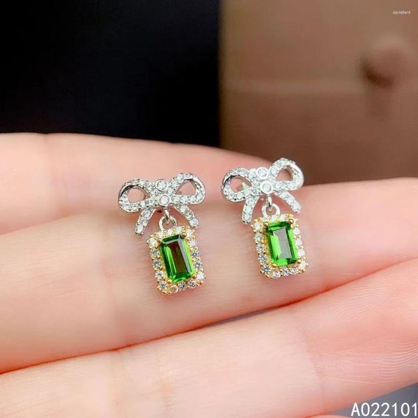 Brincos KJJEAXCMY joias finas 925 prata natural diopside menina nobre venda suporte de orelha teste estilo chinês