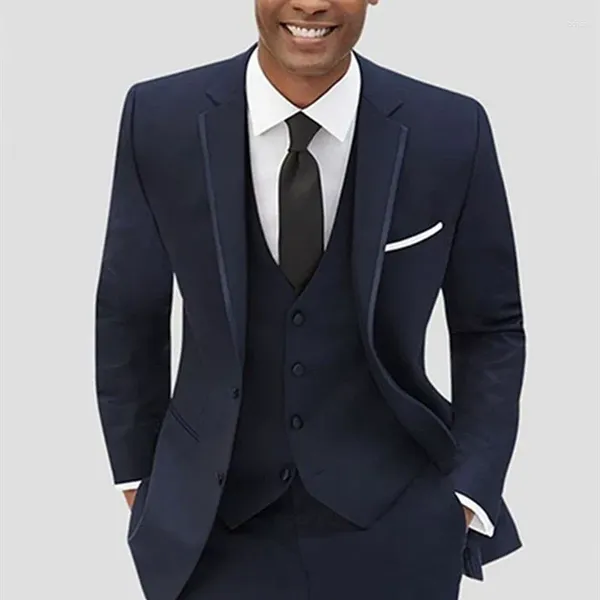 Ternos masculinos mais recentes, casaco e calça, azul marinho, formal, personalizado, blazer, casamento, 3 peças, slim fit, jaqueta, colete, calças