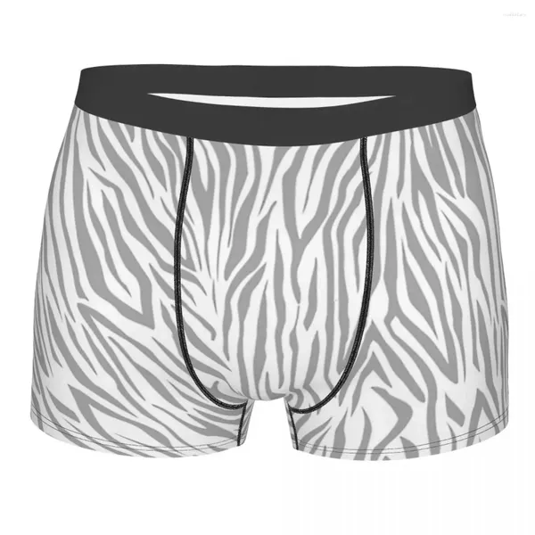 Cuecas boxer moderno cinza branco zebra padrão shorts calcinha briefs roupa interior masculina textura de pele animal para homme S-XXL