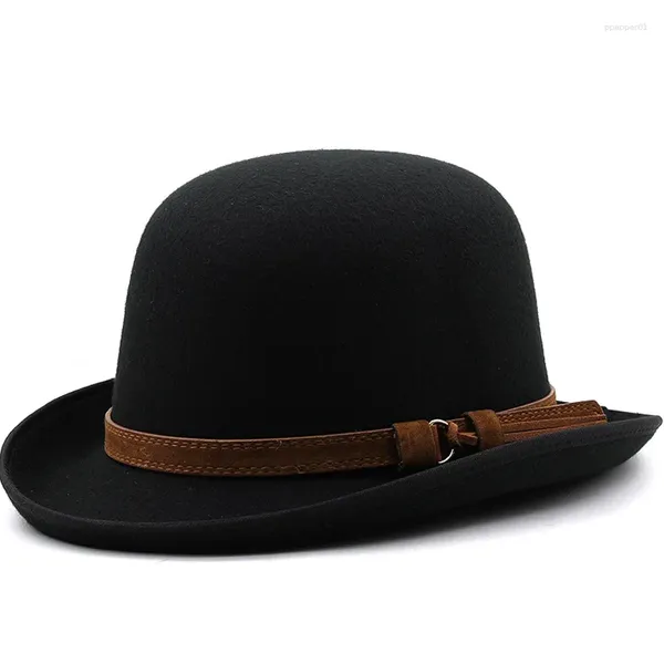 Beralar 2023 Moda Kadınlar Erkekler Bowler Hisset Hat Dome Kırmızı Siyah Bayanlar Top Trilby Sihirbaz Kapağı Chapeau Femme Caps