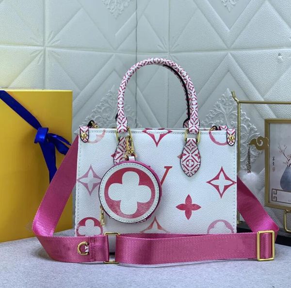 2PC Luxus-Taschen Designer-Tasche Damenhandtaschen Onthego-Einkaufstasche Heiße Umhängetasche Blume Damen Lässige PVC-Echtleder-Geldbörse Umhängetaschen weiblich Große Handtasche PM