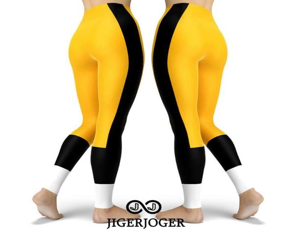 Jigerjoger calças de yoga esporte leggings equipe de hóquei futebol leggings cb men leggins ginásio treino calça amarelo preto branco patches7152557