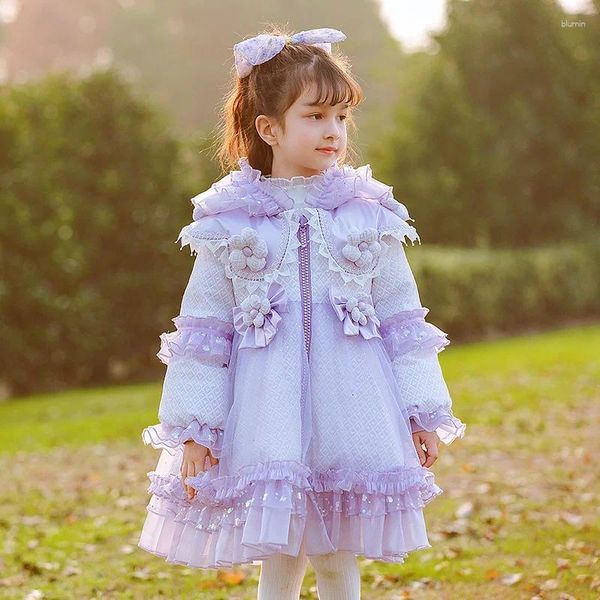 Abrigo de plumas Original para niñas, chaqueta Lolita para niños, Parka de pato blanco con diseño de encaje dulce de invierno 2023 Y1060
