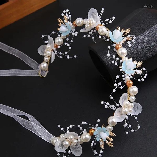 Haarschmuck Baby Mädchen Golden Imitierte Perle Blumenkranz Elegante Braut Girlande Kopfreifen Kinder Bankett Hochzeit Stirnbänder Kopfschmuck