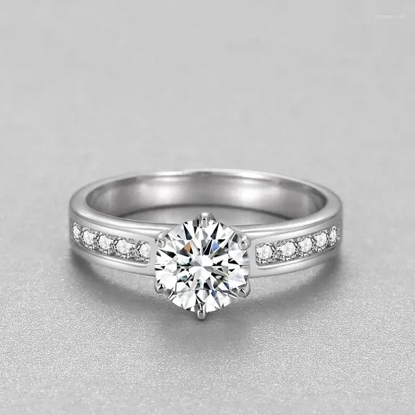 Anéis de cluster Autêntico D Cor Moissanite Anel de Diamante para Feminino 925 Sterling Silver Plated Platinum sem desbotamento proposta de casamento