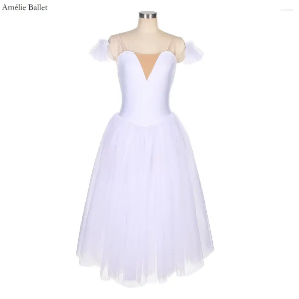 Sahne Giyim 18008 Çocuk ve Yetişkin Bale Dans Kostümü Camisole Beyaz Uzun Romantik Tutu Balerin için 5 katmanlı tül elbise