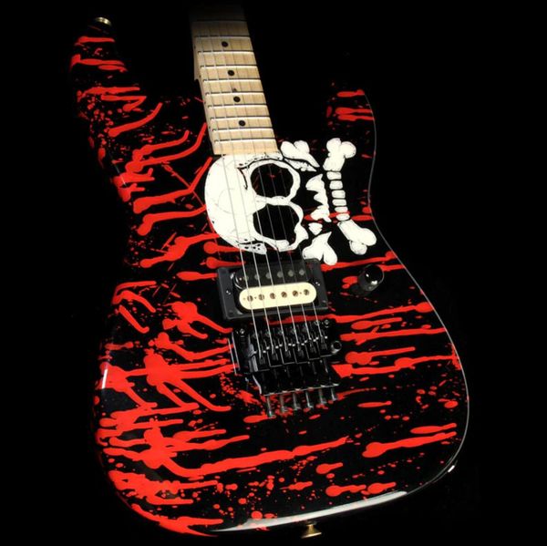 Loja personalizada San Dimas WarrenDeMartini Blood Skulls Guitarra Elétrica Floyd Rose Tremolo Bridge 1 HH Pickup Chrome Hardware Hand Work Paint