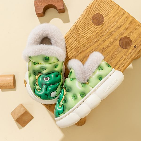 Le pantofole in cotone per bambini Dinosaur sono calde nel caffè invernale e le scarpe in cotone con tacco morbido taglia 36-41