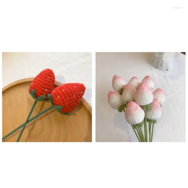 Fleurs décoratives H55A, fleur de fraise au Crochet tissée à la main, ornements de fête pour école, bureau, dortoir, Table à manger