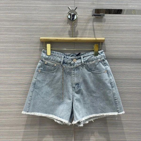 Jeans femininos shorts a linha denim cintura alta casual design de redução de idade calças finas verão high-end