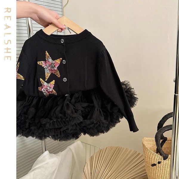 Conjuntos de roupas da criança bebê menina 2023 outono roupas conjunto lantejoulas tops tule pettiskirt 2pcs outfit crianças traje