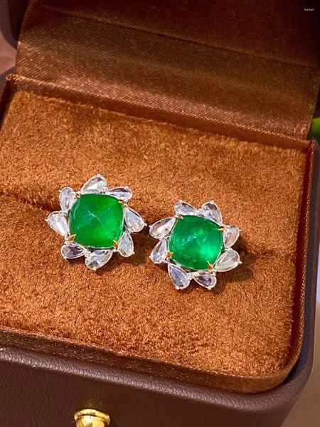 Orecchini a lobo LR Fine Jewelry 6,36 ct Vero oro bianco 18 carati AU750 Pietre preziose di smeraldo naturale per le donne