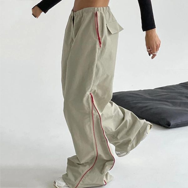 Женские брюки 2023, летние и весенние женские комбинезоны с длинными карманами цвета хаки, свободный модный дизайн, красивый для девочек