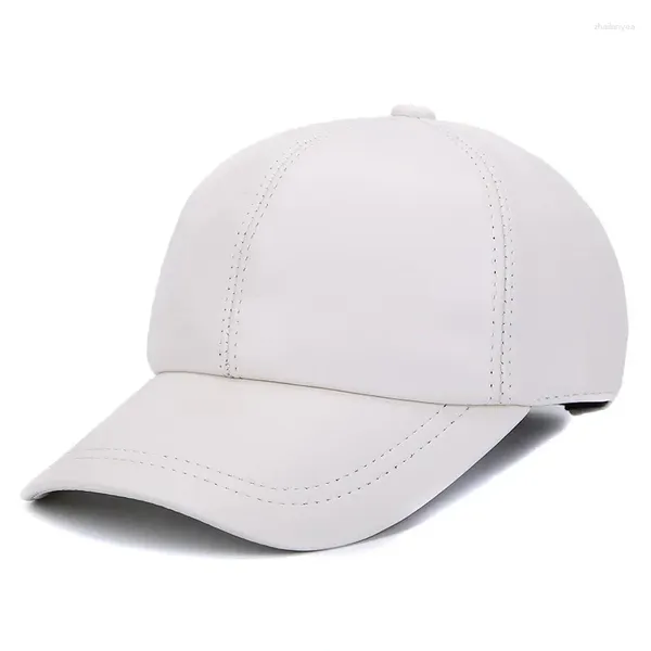 Berets Männer Echtes Leder Baseball Caps Frauen Weiß/Rot Einfache Casual Dome Hut Männlich 55-58 cm Einstellbar Chapeau Hockey Gorra Große Krempe