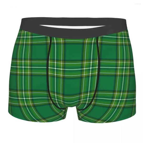 Cuecas homens sorte verde tartan boxer shorts calcinha respirável roupa interior irlandês dia de são patrício homme impresso S-XXL