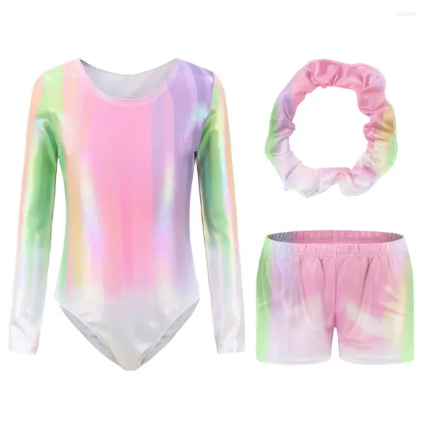 Set Attivi Per Ragazza Body da danza classica con colori sfumati Maniche lunghe Senza maniche Elastico Sottile Abbigliamento da danza Completo da palestra Completo sportivo Bambini 6-12 anni