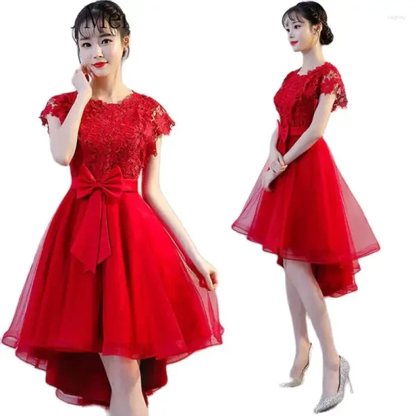 Abiti da festa D159 Abito da sera da laurea bianco rosso nero albicocca con pizzo e fiocco Dolce ricordo Matrimonio Prom Pary Robe