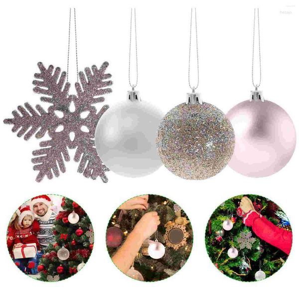 Decorações de Natal 24 Pcs Bolas Floco de Neve Pingente Decoração de Árvore de Natal Pendurado Esferas Bauble