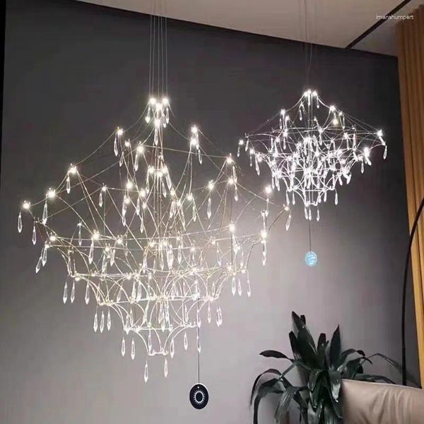 Lustres Quasar Chandelier Nordic Pós Moderno Pendurado Cristais Luz LED Mesa de Jantar de Aço Inoxidável Decoração Minimalista Casa