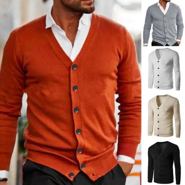 Camisolas Masculinas Na Moda Slim Cardigan Cor Sólida Casual Malha Manga Longa Masculina