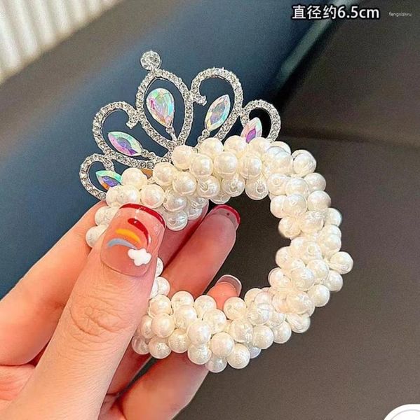 Accessori per capelli 1 pz Corea del Sud perle finte corona testa corda elastica in gomma per donna bambini anello carino coda di cavallo