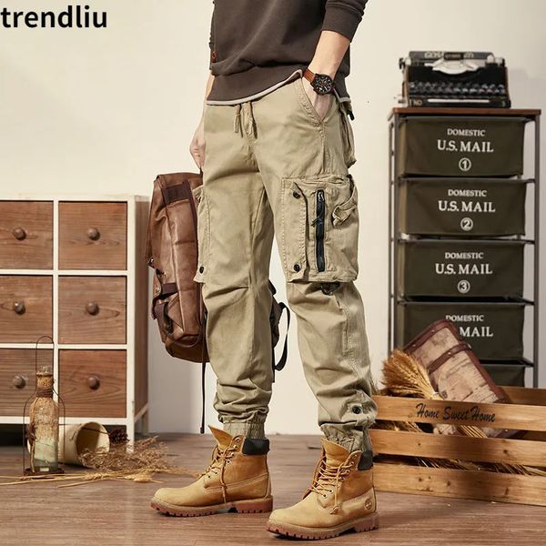 Мужские брюки весна осень мужские брюки-карго с несколькими карманами брюки цвета хаки повседневные военные хлопковые брюки мужские большие размеры Pantalon Cargo Homme 231027