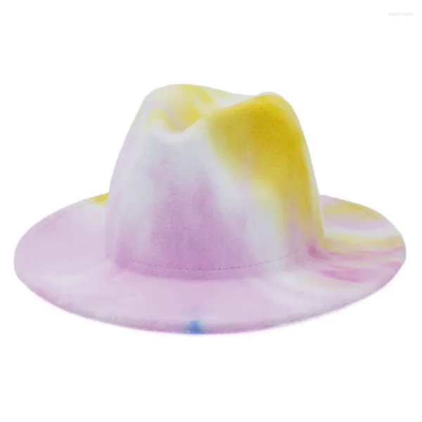 Berets Arrivall Europäischen US Herbst Winter Frühling Tie-Dye Wollfilz Fedora Hut Für Frauen Männer Party Elegante Jazz Panama kappe Sonne