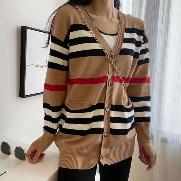 Cardigan de malha suéter de luxo designer cashmere check xadrez ld solto estiramento versátil casaco feminino outono tendência superior 2024