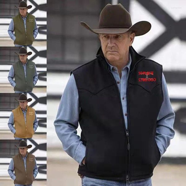 Gilet da uomo stile cowboy occidentale quattro stagioni possono indossare gilet per il tempo libero con ricamo aderente