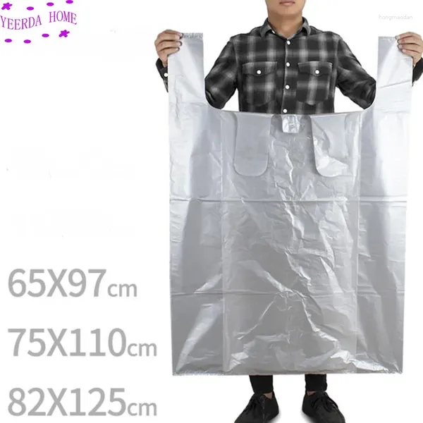 Depolama torbaları gümüş gri büyük plastik torba yelek kalınlaştırılmış giysi ambalaj lojistik 10 adet/lot taşıyan