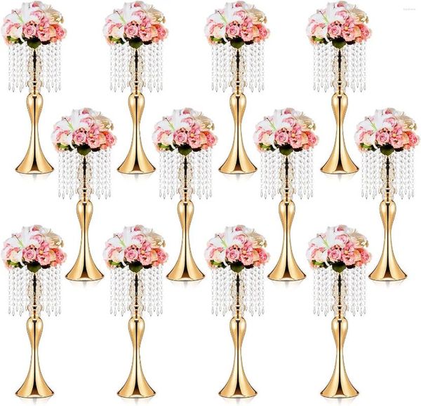 Portacandele Confezione da 10 Centrotavola per matrimoni in oro per tavoli Supporto per fiori in cristallo alto 18,11 pollici Vasi floreali Bulk da tavolo Ar