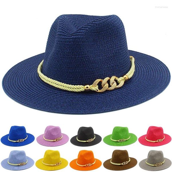 Berretti Cappello di paglia Donna Uomo Cappelli Fedora Cintura Cappellini Trilby vintage Cappellino estivo Jazz Lady Panama