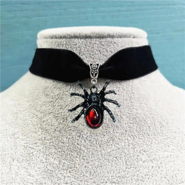 Girocollo Gotico Blood Spider Velluto Donna Uomo Moda Strega Pagan Gioielli Accessori Regalo Collana con ciondolo vampiro vintage