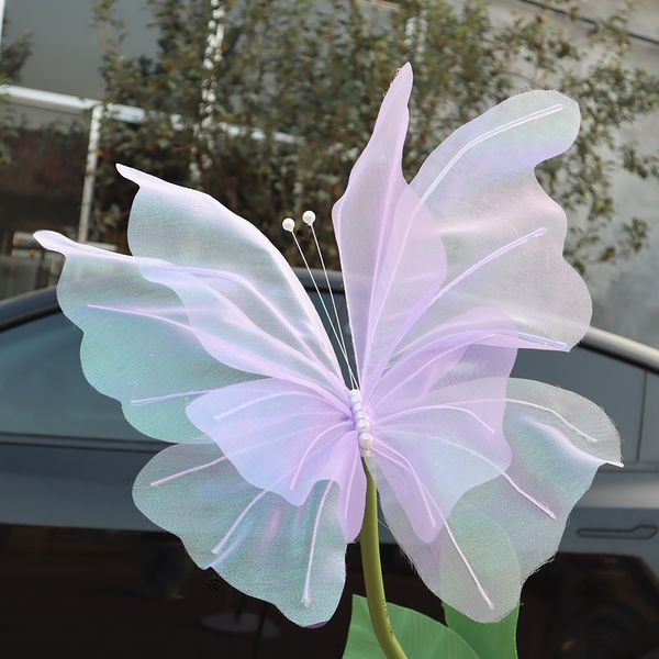 50cm foto ao ar livre e relógio em simulação, arte floral artesanal, flores de plástico, grande borboleta de seda, adereços de decoração de casamento