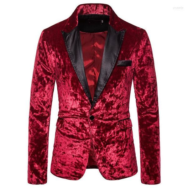 Ternos masculinos de veludo vermelho um botão vestido blazer homens 2023 marca nightclub baile terno jaqueta festa casamento palco cantores traje homme1