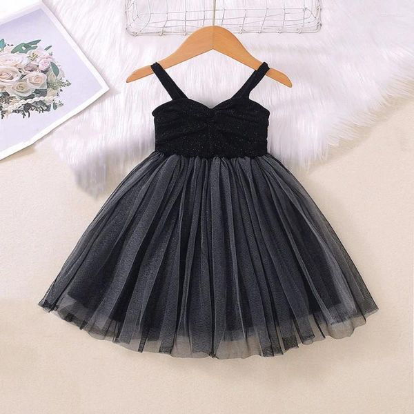 Mädchen Kleider Schwarz Kleid Für Kinder Mädchen Kleidung Sommer Kinder Kleidung Ärmellose Backless Sling Mesh Gaze Patchwork Vestidos