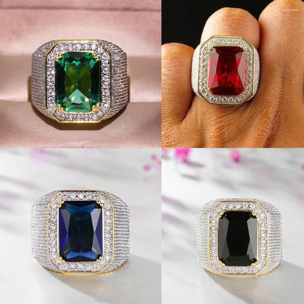 Anéis de cluster Hoyon Dropshop 14k cor de ouro amarelo natural esmeralda anel para homens verde gemstone zircon jóias configuração