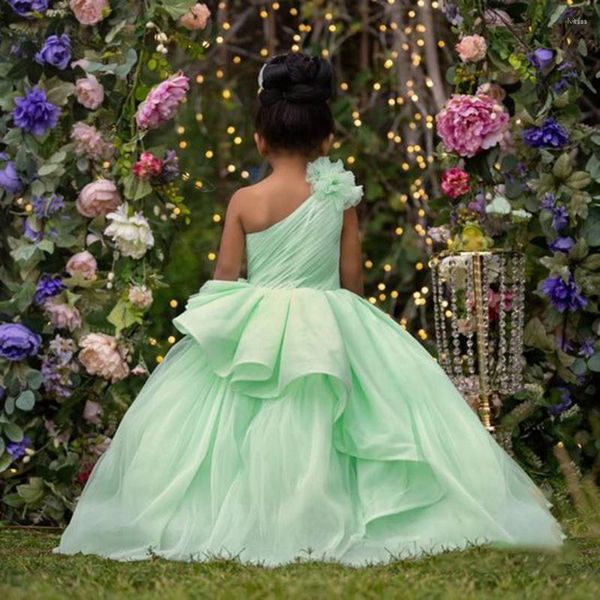 Платья для девочек Цветочное платье на свадьбу Пышные платья на одно плечо с оборками длиной до пола Принцесса Дети День рождения Бальные платья для первого причастия