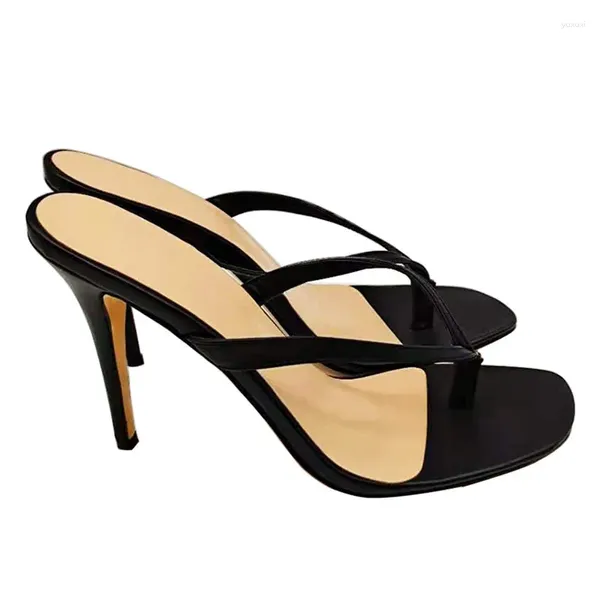 Terlik mkhou moda sandalet kadın yuvarlak kafa tutam ayak parmağı yüksek topuk parmak arası basit modern açık ayakkabılar
