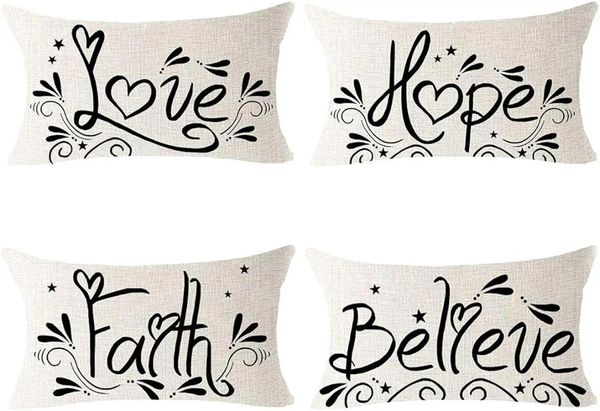 Подушка Faith Love Hope Believe льняное поясное украшение, индивидуальное украшение для дивана, гостиной 30X50 см