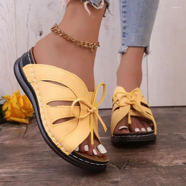 Hausschuhe Mode Frauen Keile Schuhe Plattform Casual Strand Rutschen 2023 Bogen Sandalen Sommer Wohnungen Offene spitze Flip-Flops