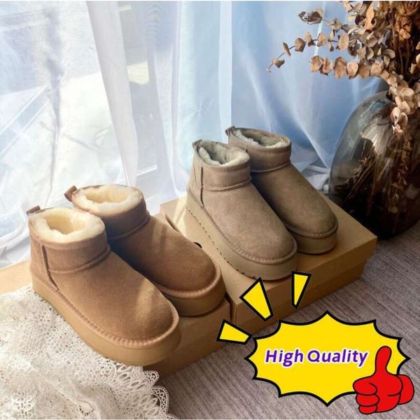 Ultra Mini Boot Designer Stivali da neve con plateau da donna Australia Scarpe calde in pelliccia Vera pelle di castagna Stivaletti soffici alla caviglia per le donne 9SDY