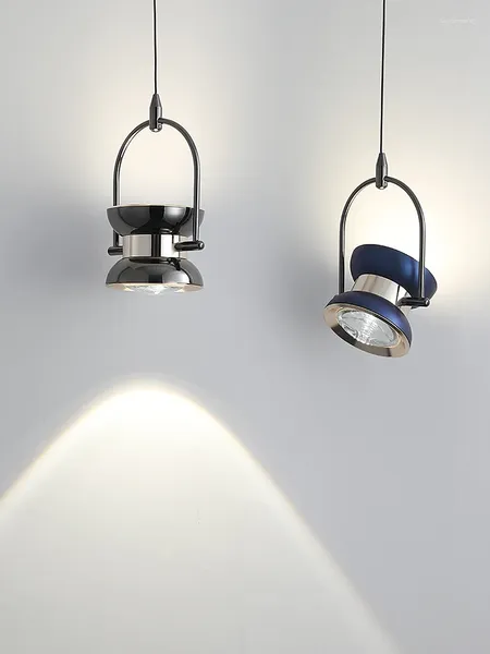 Lâmpadas pendentes 2023 Modern Nordic LED Lâmpada é usada para corredor quarto foyer cozinha azul luz preta sem decoração de controle remoto