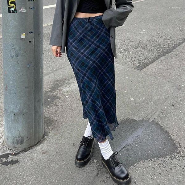 Röcke Y2k gestreift Midi Damen Vintage gerade niedrige Taille Schleife Prepply lange Harajuku koreanische süße Outfits 2000er Jahre