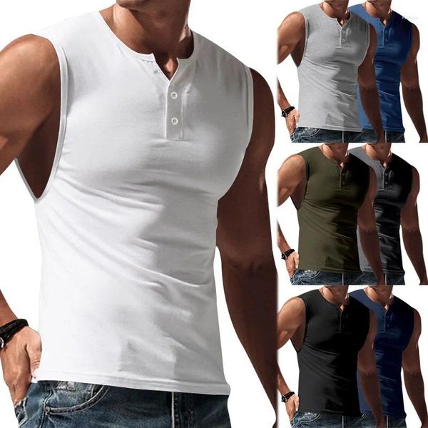 Erkekler Polos 2023 Men Giyim Işık Tahtası Düz ​​renkli yaz spor yelek geniş omuz henley gömlek İnce Sleevelesstmen'in T-Shirt