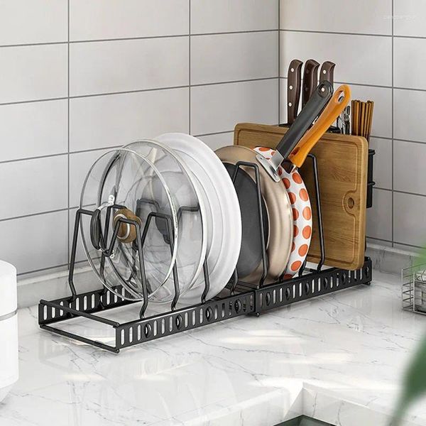 Cozinha de armazenamento pote tampa rack aço inoxidável capa prateleira em camadas prato placa corte cozinhar pan organizador ferramentas