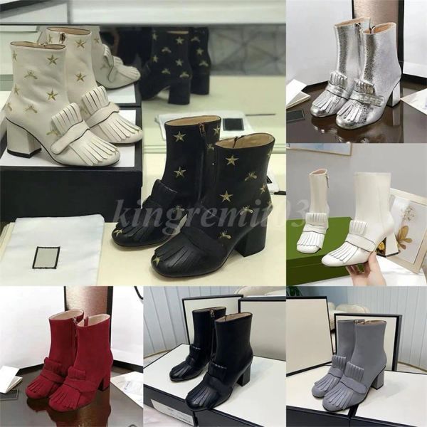 Marmont mulheres designer mental botas fivela de salto alto grosso tornozelo inverno impressão plataforma bota botas de couro preto com caixa 5 ies