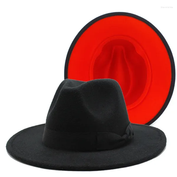 Berets Fedora Chapéus Ampla Brim Hat Bow Tie Belt Blower Duplo Lado Adulto Jazz Fedoras Cap Trilby Chapeau Caps