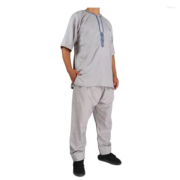 Roupas étnicas Homens Robe Estilo Malaio Calças de Manga Curta Calças Vestido de Duas Peças Thobe