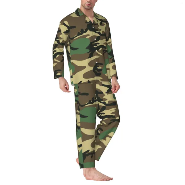 Menina de tracksuits masculinos Camuflagem de moda moderna Pijama de mangas compridas com calças de flanela de algodão e manga longa